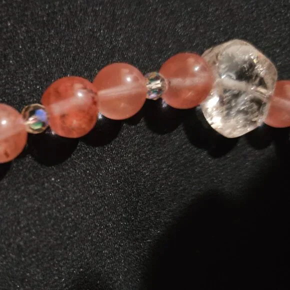 Hand Crafted Cherry Quartz Beads and Carved Cherry Quartz Pendant Necklace - Picture 5 of 9